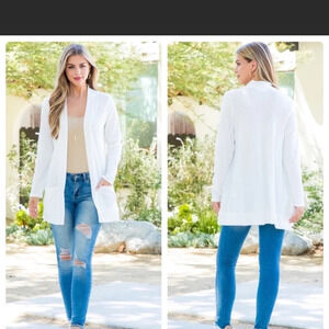 You and Me(A Girl Thing).  Cardigan Sweater. Ivory ribbed Cardigan.  Pockets